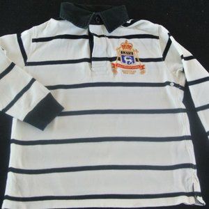 Boys Polo Ralph Lauren Button Collar Jersey Top Black Stripe Crown Crest Sz 5